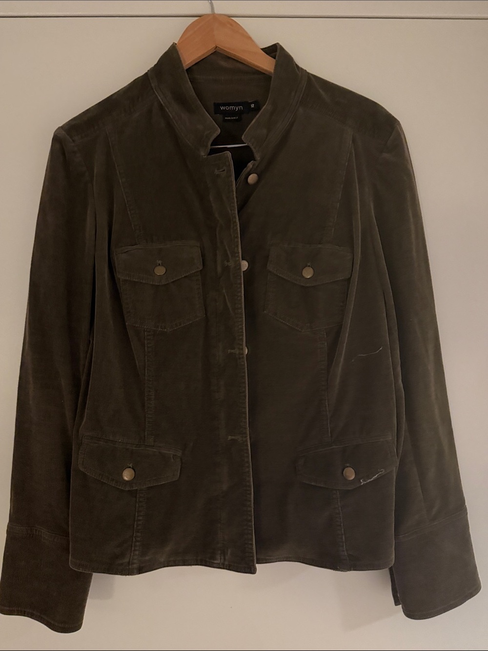 Womyn Olive Green Velvet Utility Jacket